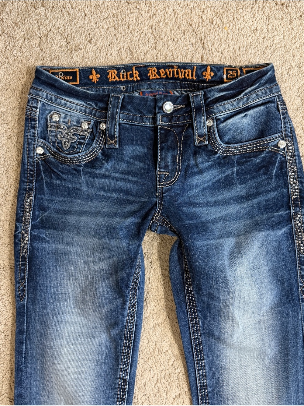 Rock Revival Jeans Womens Size 25 Vivian Straight Y2K Blue Rhinestone Pockets - Picture 8 of 9